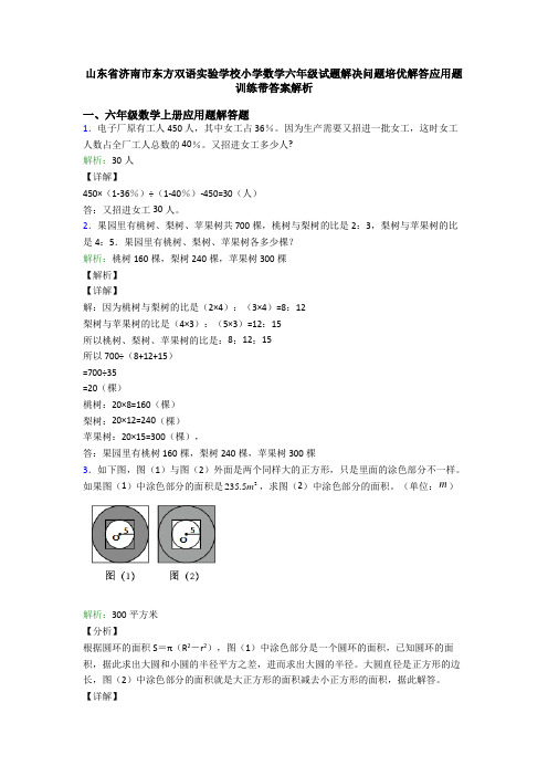 山东省济南市东方双语实验学校小学数学六年级试题解决问题培优解答应用题训练带答案解析