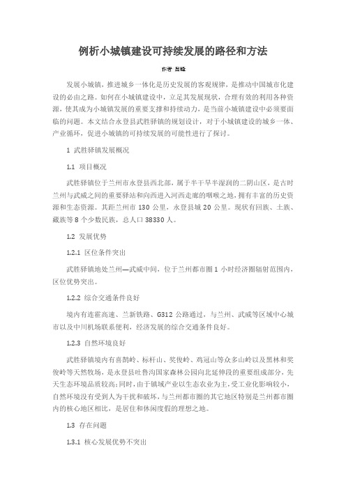 例析小城镇建设可持续发展的路径和方法