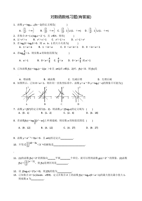 对数函数练习题(有答案)