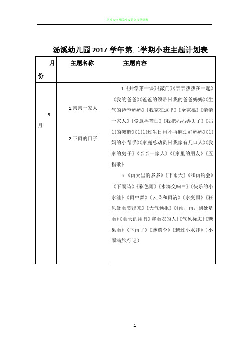 2017学年第二学期小班年级主题活动计划表