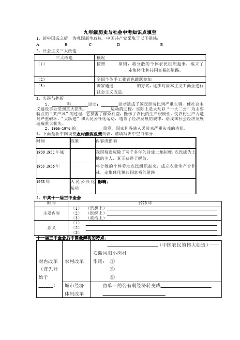 九年级历史与社会知识整理 填空题