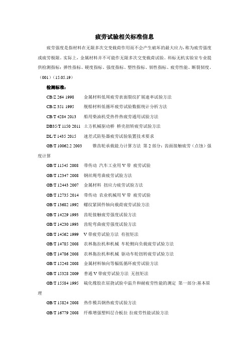疲劳试验相关标准信息