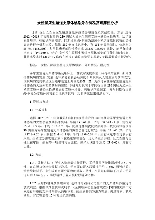 女性泌尿生殖道支原体感染分布情况及耐药性分析