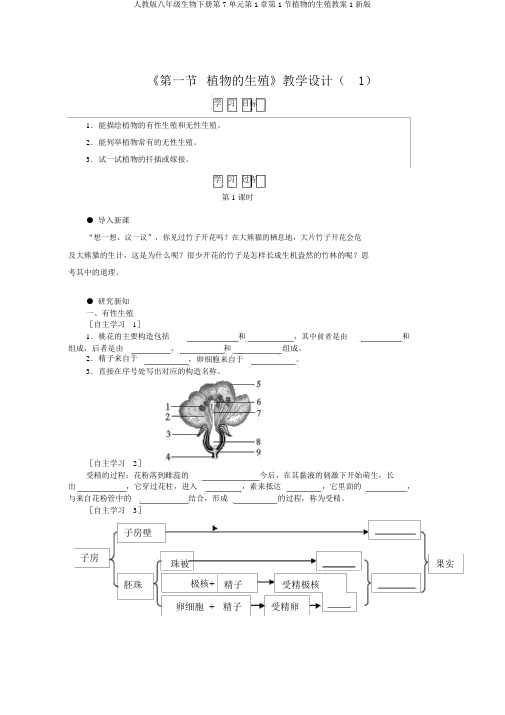 人教版八年级生物下册第7单元第1章第1节植物的生殖学案1新版