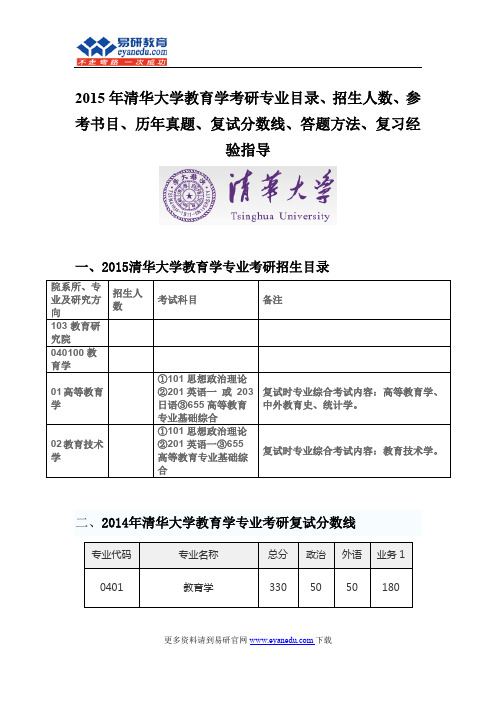 2015清华大学教育学考研专业目录招生人数参考书目历年真题复试分数线答题方法