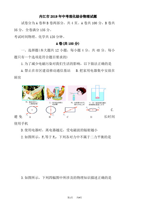 四川省内江市2019年中考物理试题