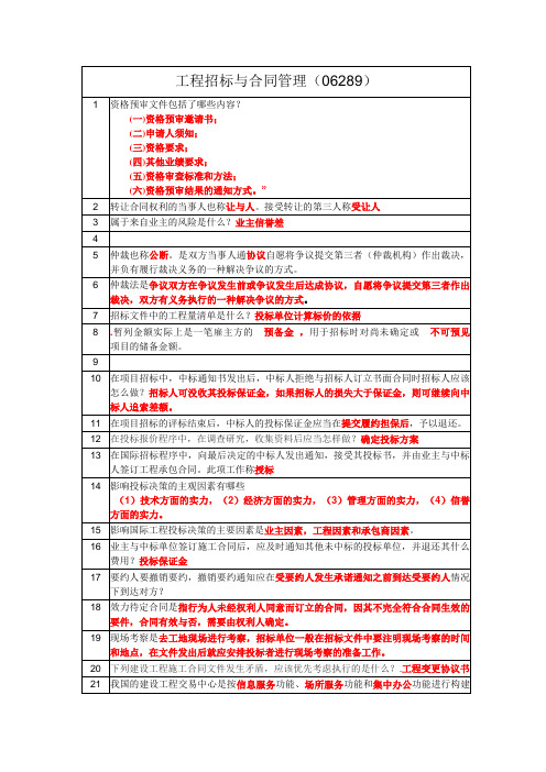 土建06289 工程招标与合同管理复习资料