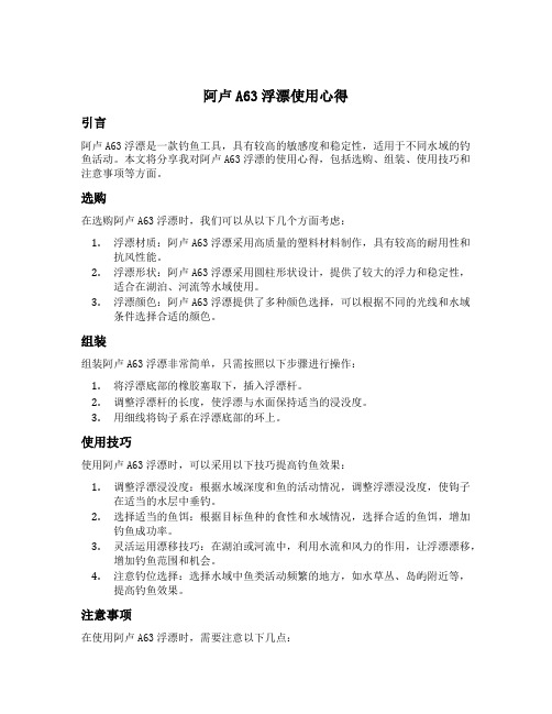 阿卢a63浮漂使用心得