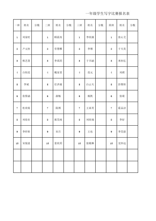 一年级写字比赛报名表2018.3