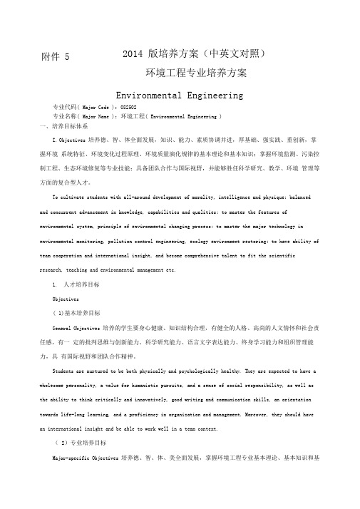 2014版培养方案中英文对照