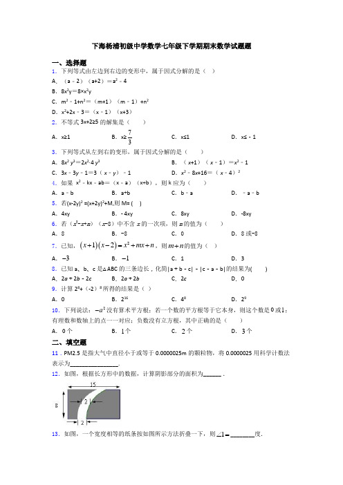 下海杨浦初级中学数学七年级下学期期末数学试题题