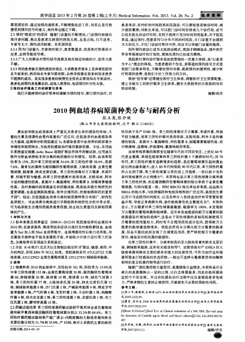 2010例血培养病原菌种类分布与耐药分析