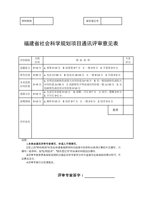 福建省社会科学规划项目通讯评审意见表【模板】