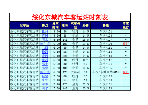 绥化东城汽车客运站时刻表