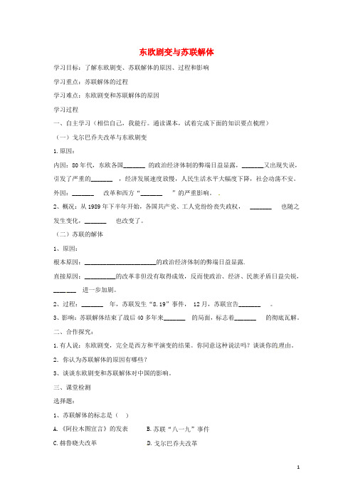 九年级历史下册 第五单元 第13课 东欧剧变与苏联解体