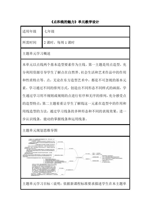 初中美术《点和线的魅力》单元教学设计以及思维导图