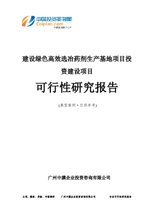 建设绿色高效选冶药剂生产基地项目投资建设项目可行性研究报告-广州中撰咨询