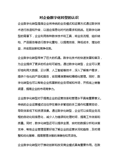 对企业数字化转型的认识