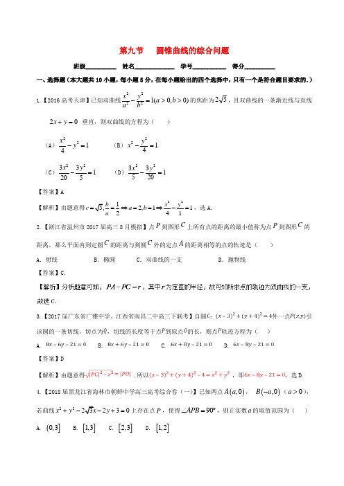 (浙江版)2018年高考数学一轮复习(讲+练+测)： 专题9.9 圆锥曲线的综合问题(测)