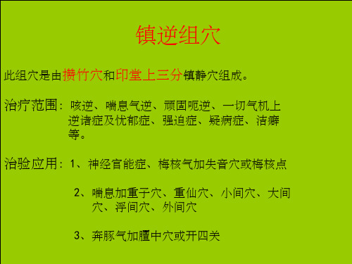 镇逆组穴此组穴是由攒竹穴和印堂上三分镇静穴组成治疗范围：咳