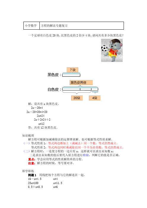 四年级数学下册专题知识讲义-方程的解法专题复习-北师大版