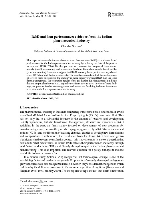 R&D and firm performance- evidence from the Indian pharmaceutical industry