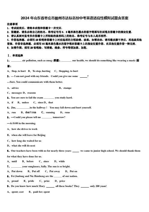 2024年山东省枣庄市滕州市达标名校中考英语适应性模拟试题含答案
