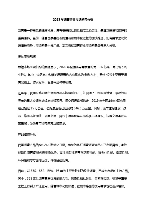 2023年沥青行业市场前景分析