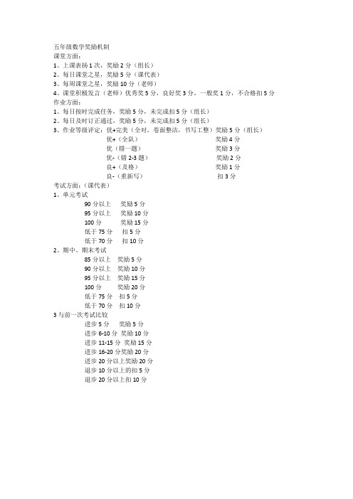 五年级数学奖励机制