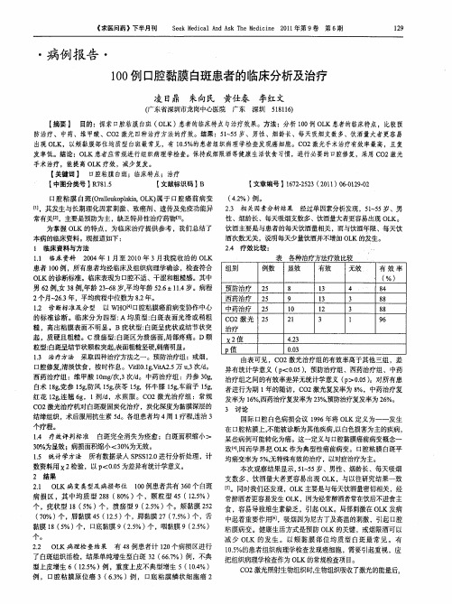 100例口腔黏膜白斑患者的临床分析及治疗