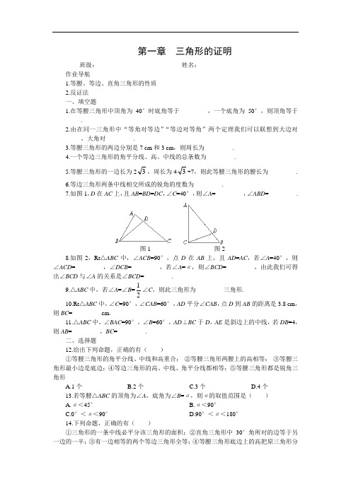 北师大版八年级数学下册第1章三角形的证明附习题及答案