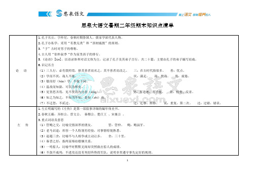 【期末知识清单】思泉大语文-全国版-二年级-暑假-2017