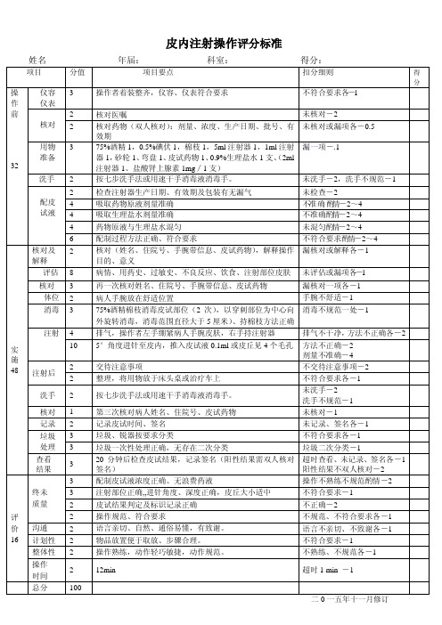 皮内注射评分标准