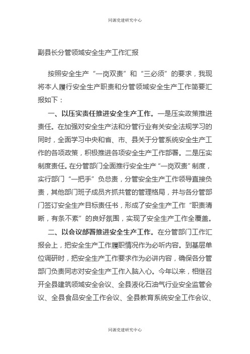 副县长分管领域安全生产工作汇报
