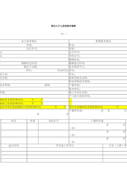 积分入户人员信息申请表