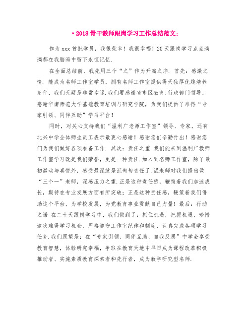 2018骨干教师跟岗学习工作总结范文