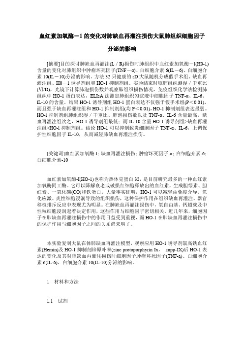 血红素加氧酶-1的变化对肺缺血再灌注损伤大鼠肺组织细胞因子分泌的影响