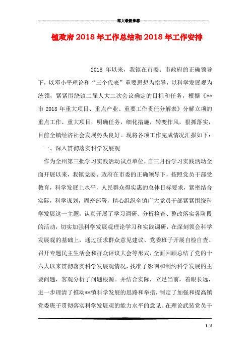 镇政府2018年工作总结和2018年工作安排