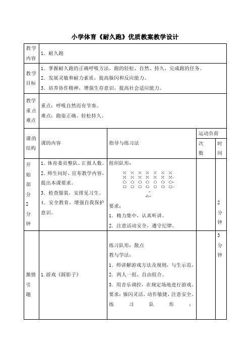 小学体育《耐久跑》优质教案教学设计