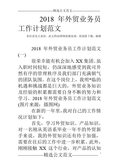 2018年外贸业务员工作计划范文