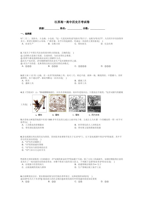 江苏高一高中历史月考试卷带答案解析
