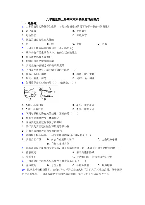 八年级生物上册期末期末模拟复习知识点