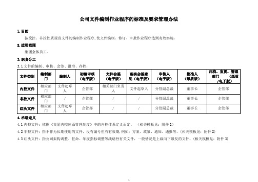 公司文件编制作业程序的标准及要求管理办法