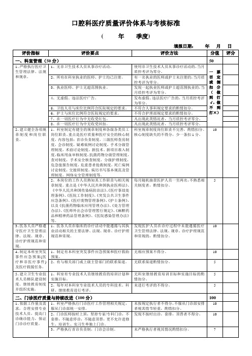 口腔科医疗质量评价体系与考核标准