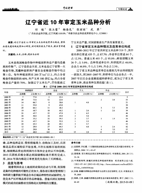 辽宁省近10年审定玉米品种分析
