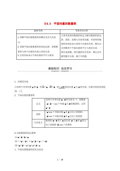 浙江专用2020版高考数学新增分大一轮复习第六章平面向量复数6.3平面向量的数量积讲义含解析