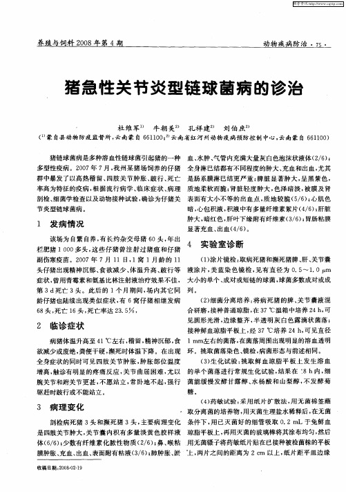 猪急性关节炎型链球菌病的诊治