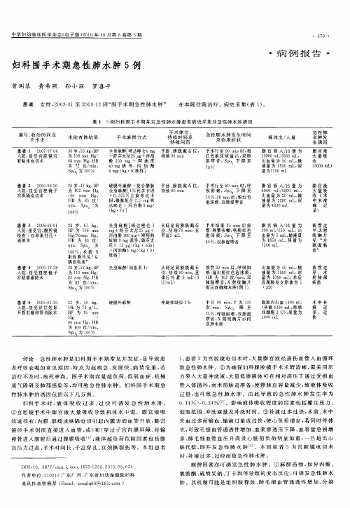 妇科围手术期急性肺水肿5例