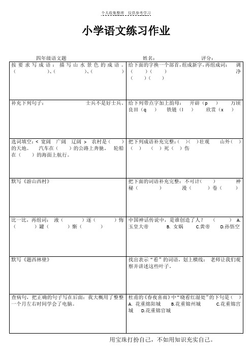 小学四年级语文提优训练V(20)