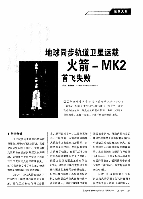 印度地球同步轨道卫星运载火箭-MK2首飞失败